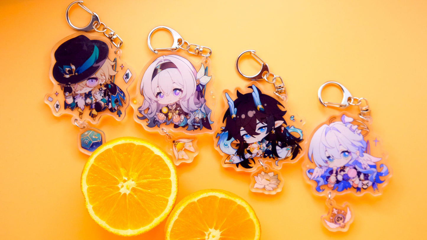 Honkai: Star Rail Character Keychains With Small Charm - Clear Acrylic - Ultra High Quality