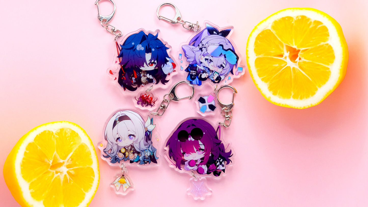 Honkai: Star Rail Character Keychains With Small Charm - Clear Acrylic - Ultra High Quality