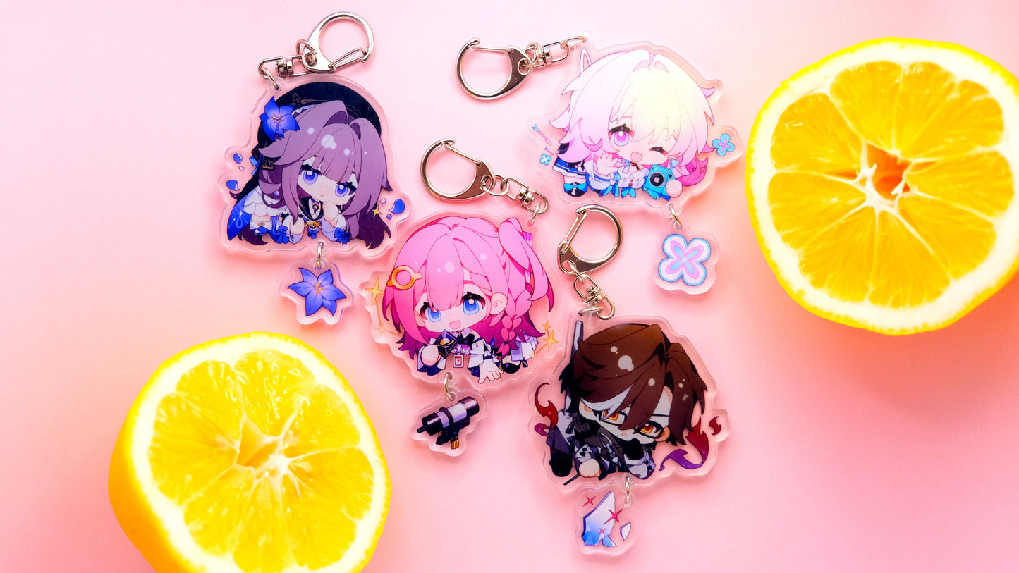 Honkai: Star Rail Character Keychains With Small Charm - Clear Acrylic - Ultra High Quality