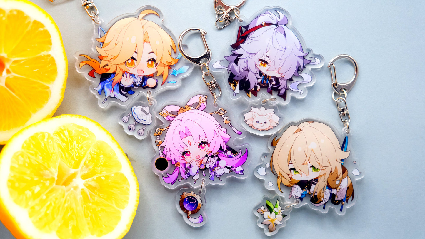 Honkai: Star Rail Character Keychains With Small Charm - Clear Acrylic - Ultra High Quality