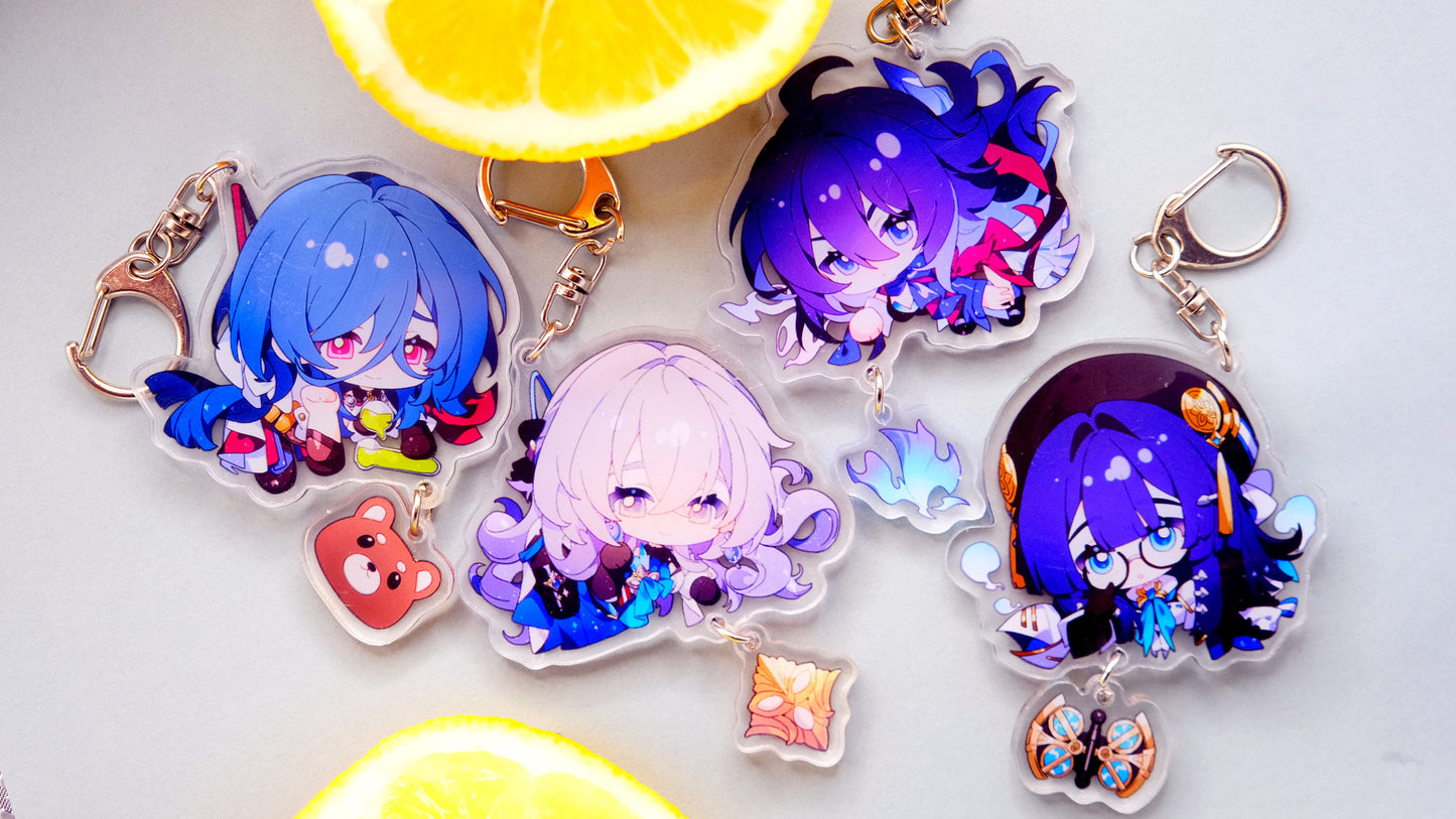 Honkai: Star Rail Character Keychains With Small Charm - Clear Acrylic - Ultra High Quality