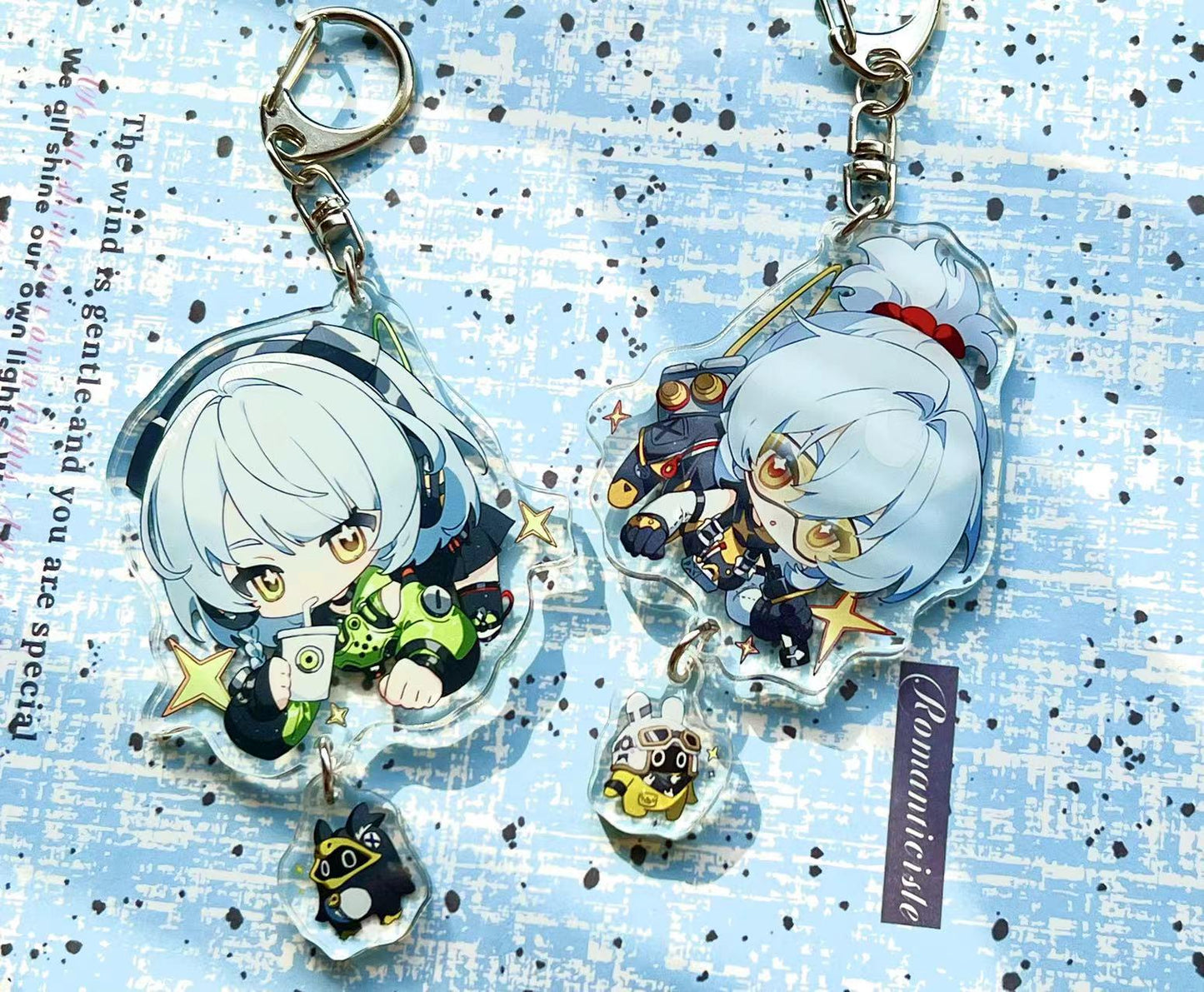 Zenless Zone Zero Character Art Keychains With Small Bangboo Charm - Clear Acrylic - Ultra High Quality