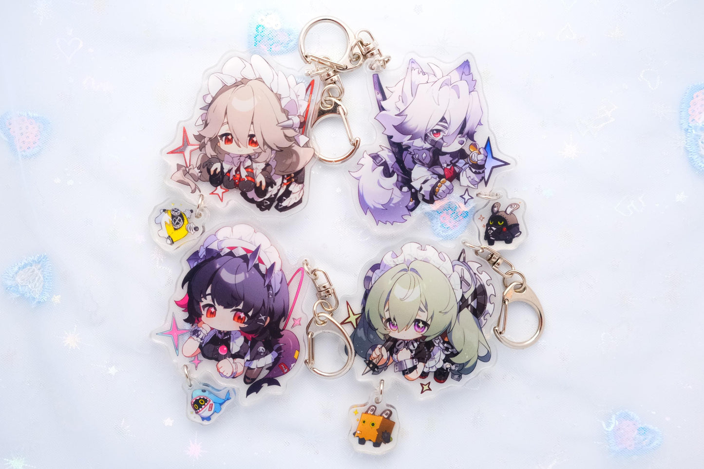 Zenless Zone Zero Character Art Keychains With Small Bangboo Charm - Clear Acrylic - Ultra High Quality