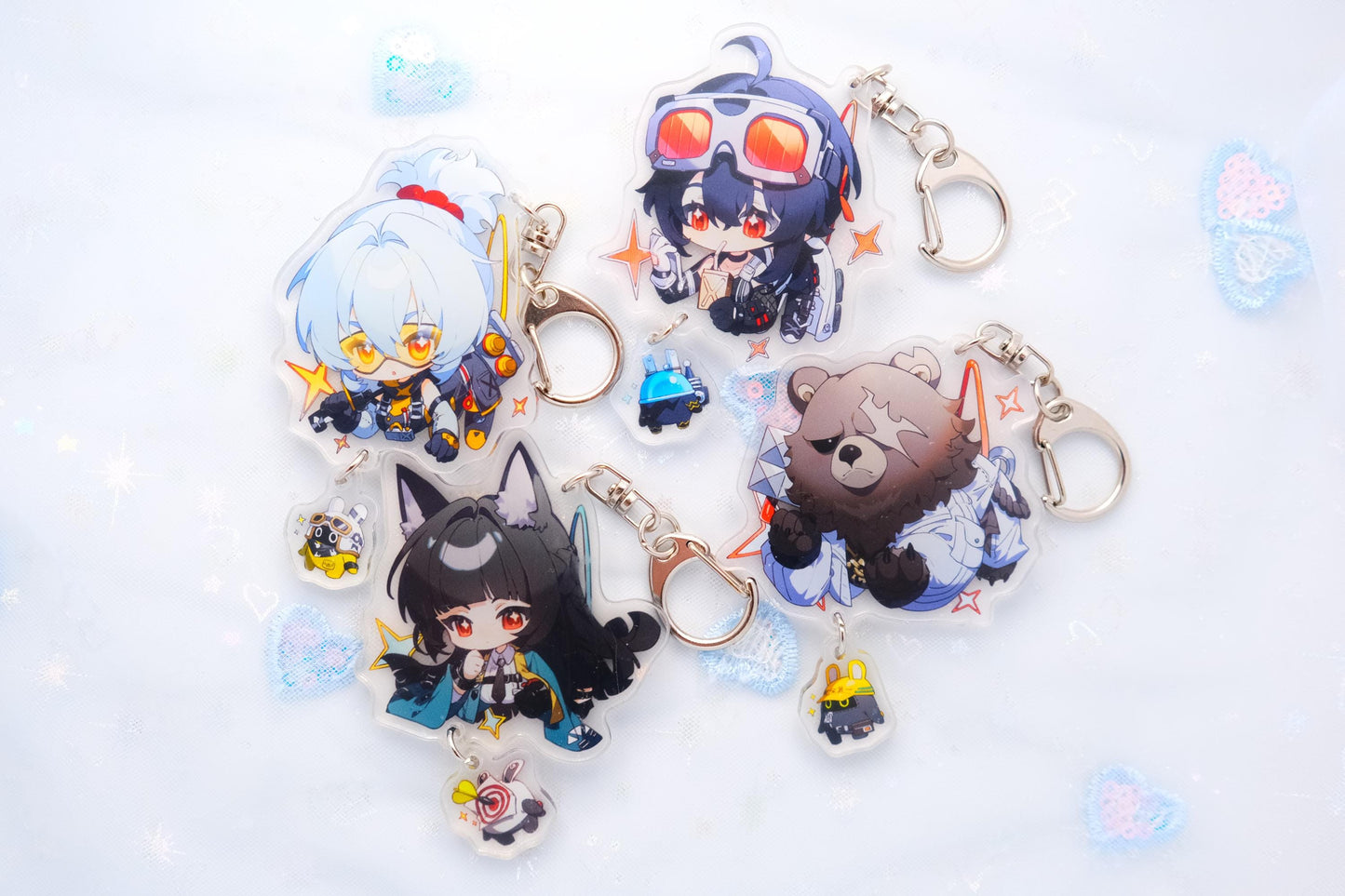 Zenless Zone Zero Character Art Keychains With Small Bangboo Charm - Clear Acrylic - Ultra High Quality