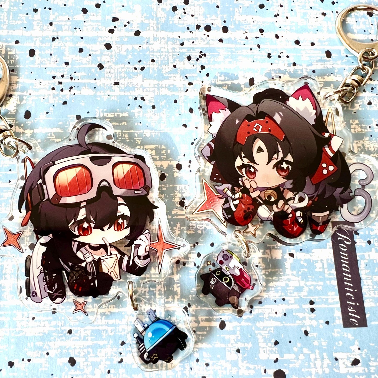 Zenless Zone Zero Character Art Keychains With Small Bangboo Charm - Clear Acrylic - Ultra High Quality