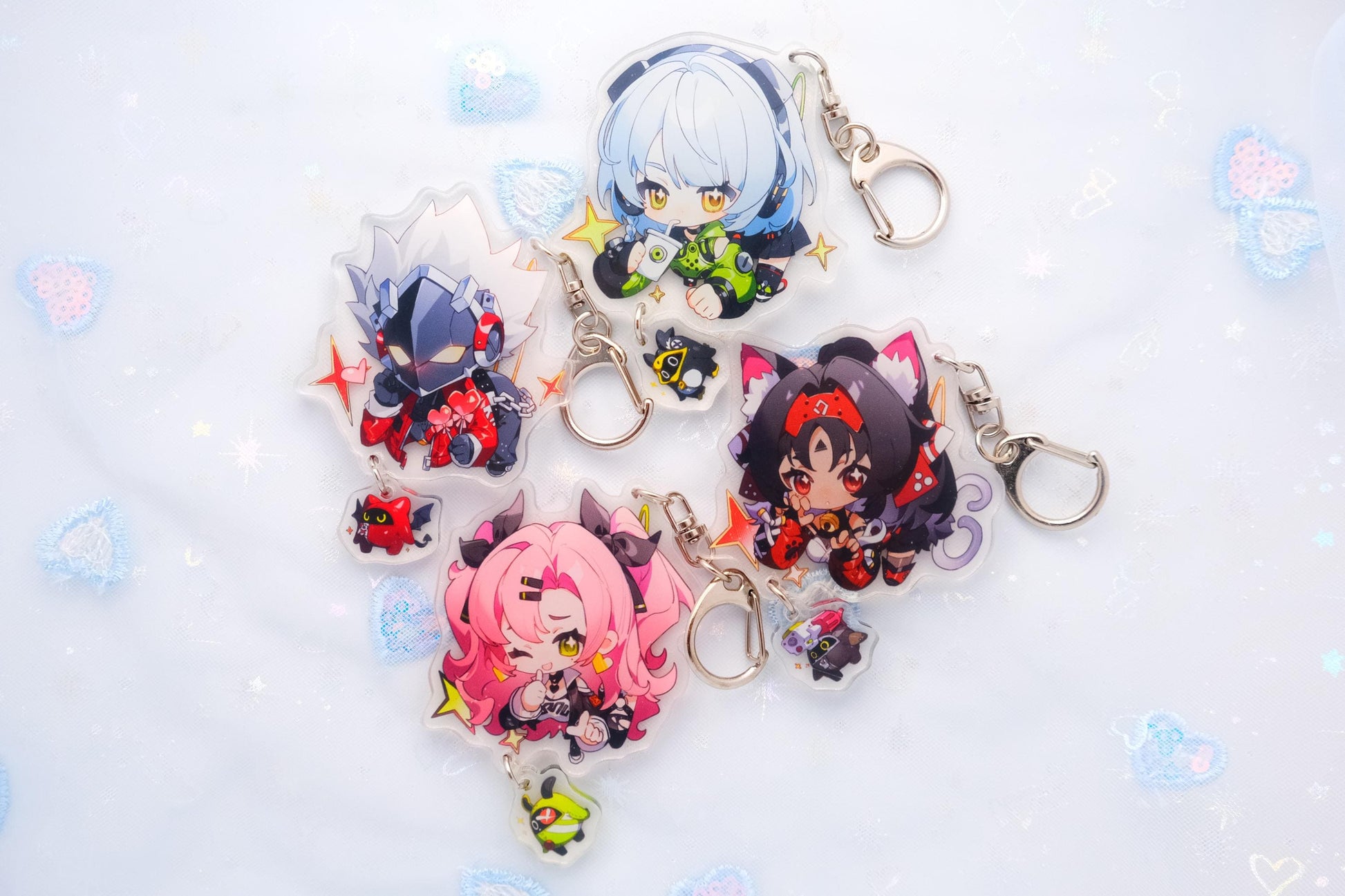 Zenless Zone Zero Character Art Keychains With Small Bangboo Charm - Clear Acrylic - Ultra High Quality