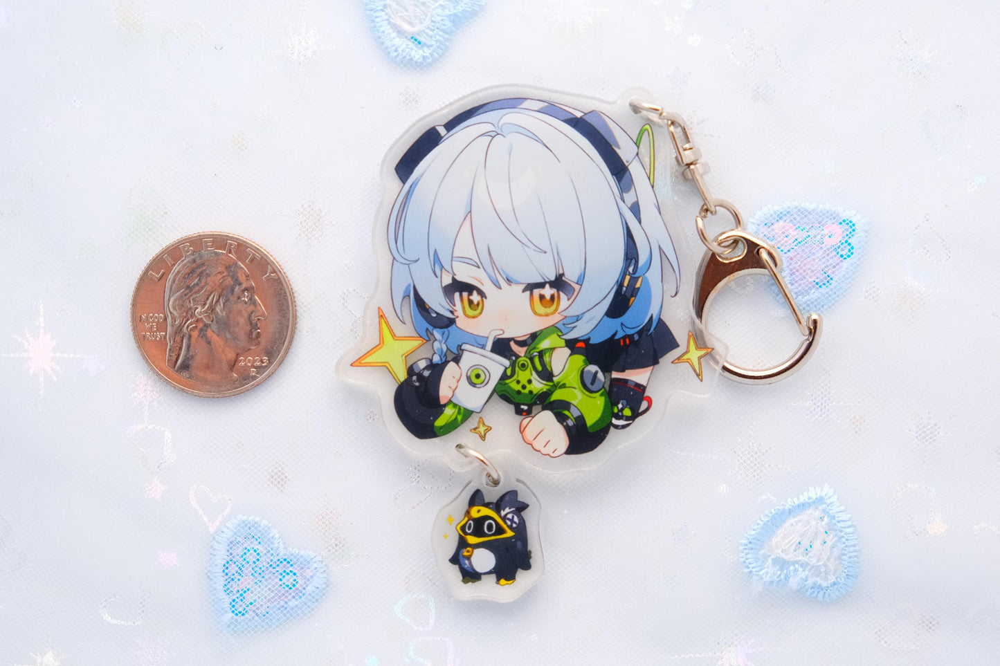 Zenless Zone Zero Character Art Keychains With Small Bangboo Charm - Clear Acrylic - Ultra High Quality