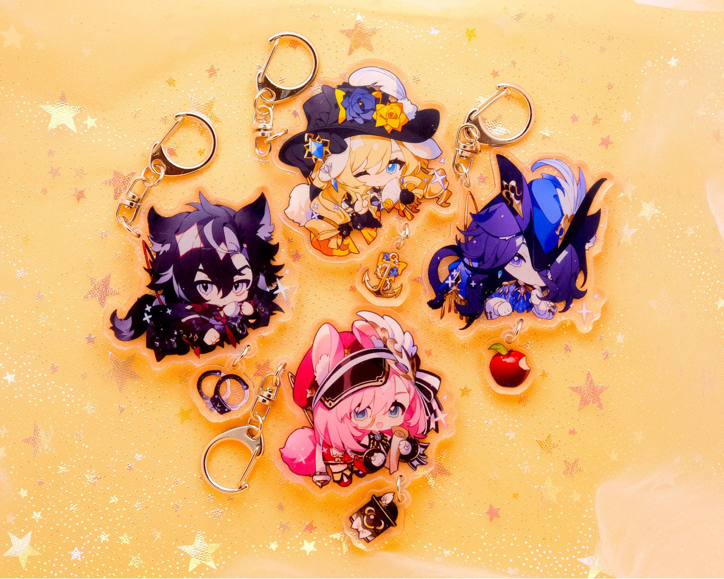 Fontaine, Sumeru, and more - Genshin Impact Chibi Animal Ears Style Keychains With Small Charm - Clear Acrylic - Ultra High Quality!