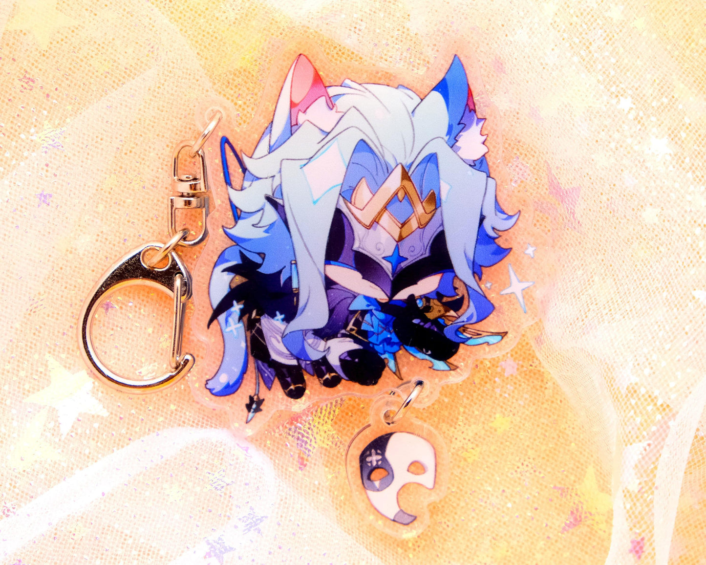 Fontaine, Sumeru, and more - Genshin Impact Chibi Animal Ears Style Keychains With Small Charm - Clear Acrylic - Ultra High Quality!