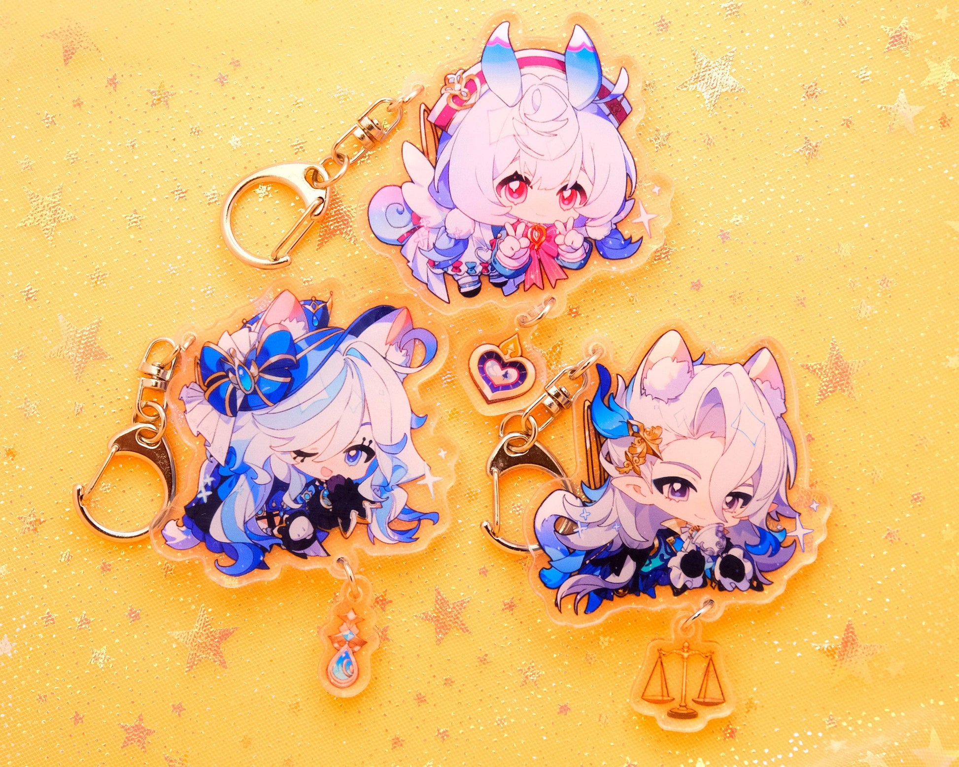 Fontaine, Sumeru, and more - Genshin Impact Chibi Animal Ears Style Keychains With Small Charm - Clear Acrylic - Ultra High Quality!