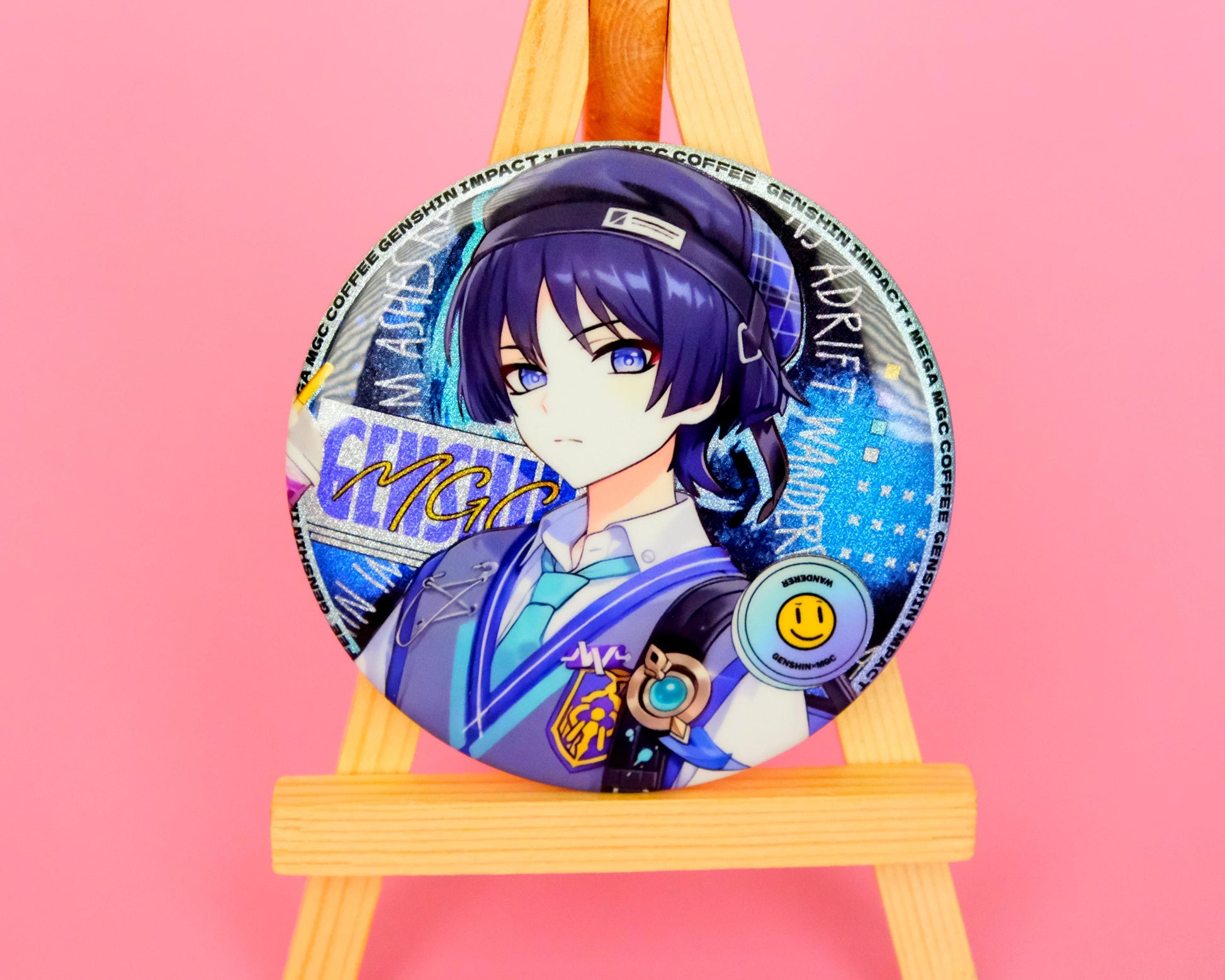 Genshin Impact - ZZZ-style school boy wanderer - Pinback Badge! Great backpack or bag accessory! Sparkly under sunlight!