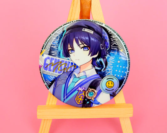 Genshin Impact - ZZZ-style school boy wanderer - Pinback Badge! Great backpack or bag accessory! Sparkly under sunlight!