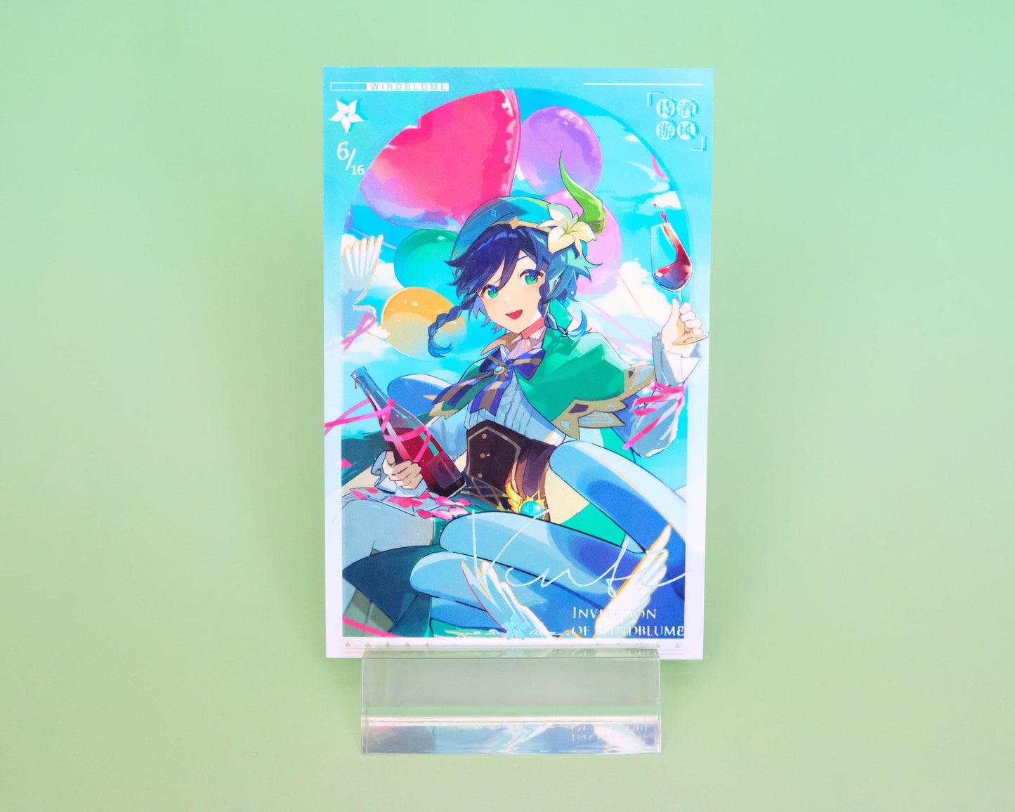 Genshin Impact - Invitation of Windblume - Venti Photocard - Original art with holographic lettering!