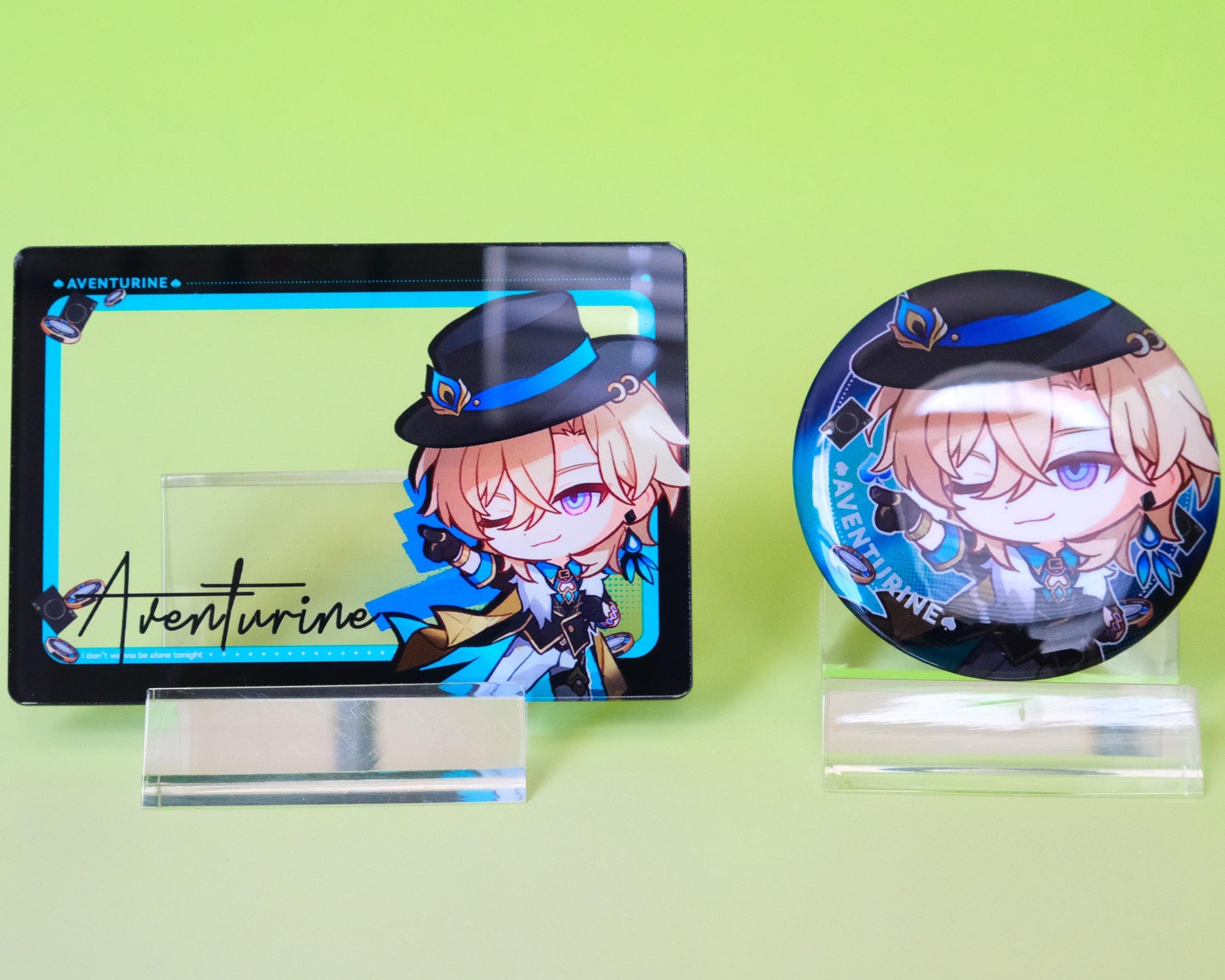 Honkai: Star Rail - Aventurine - Transparent Photocard / Photoframe and Pinback Badge Set - Set of 2 - Double-sided print