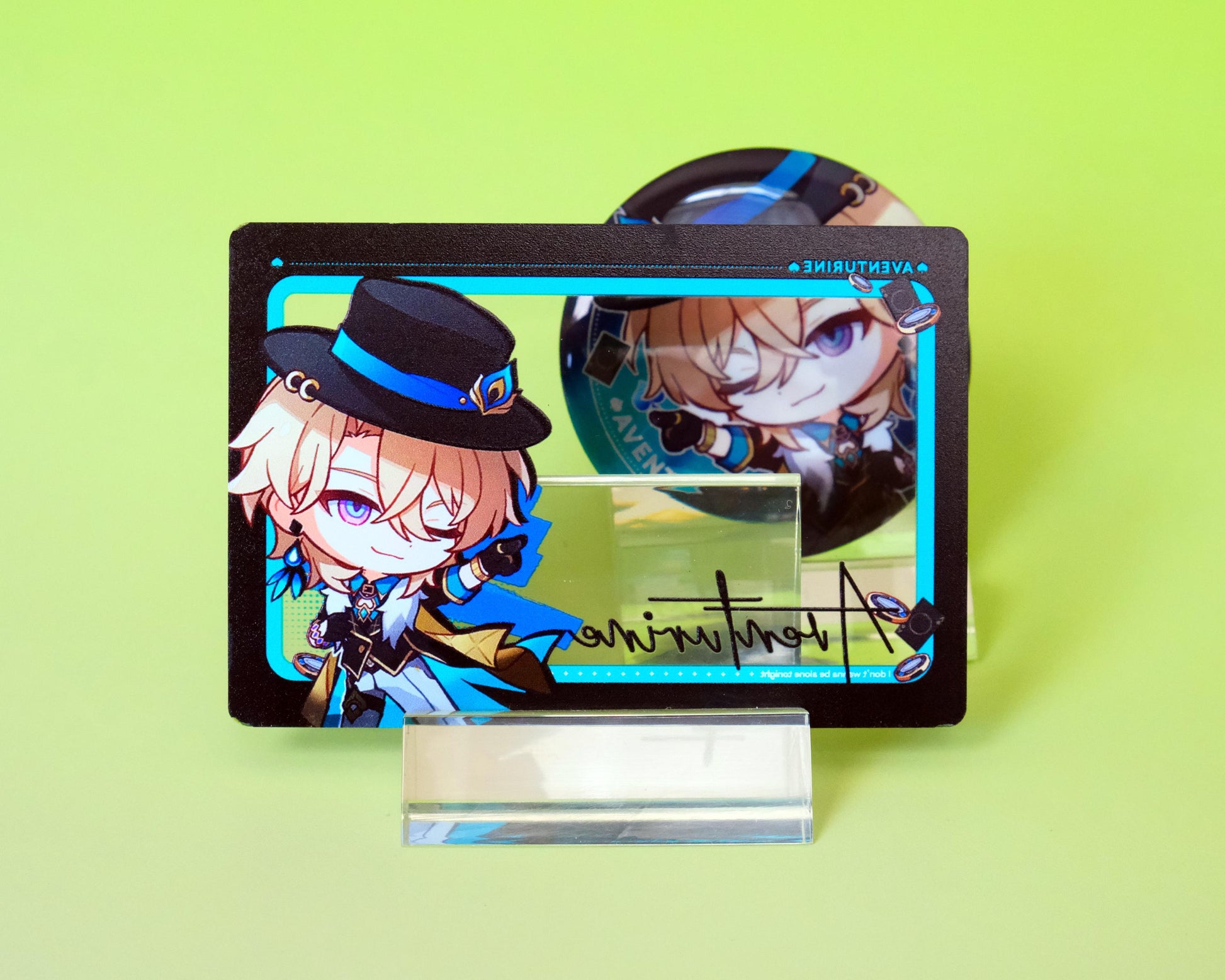 Honkai: Star Rail - Aventurine - Transparent Photocard / Photoframe and Pinback Badge Set - Set of 2 - Double-sided print