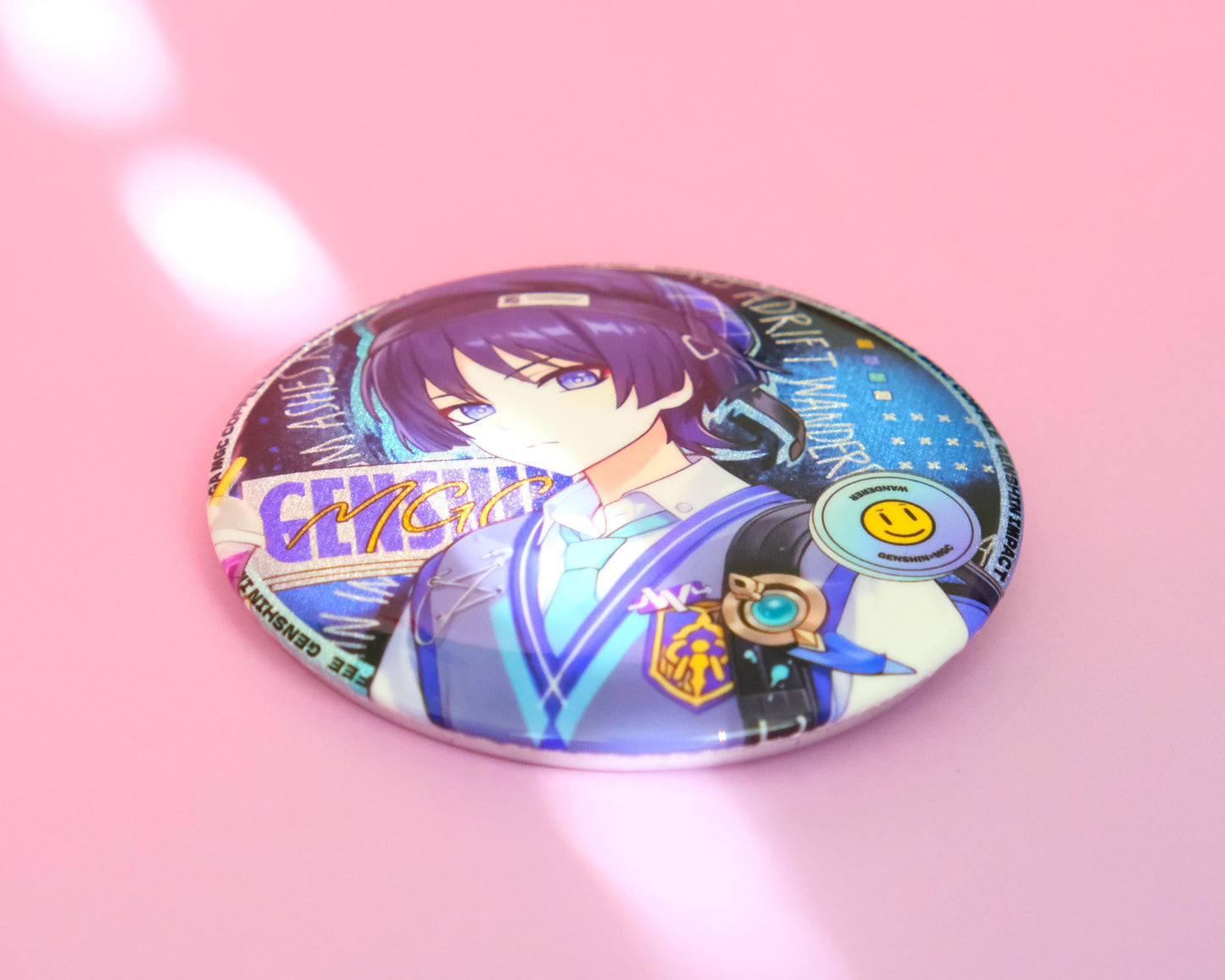 Genshin Impact - ZZZ-style school boy wanderer - Pinback Badge! Great backpack or bag accessory! Sparkly under sunlight!