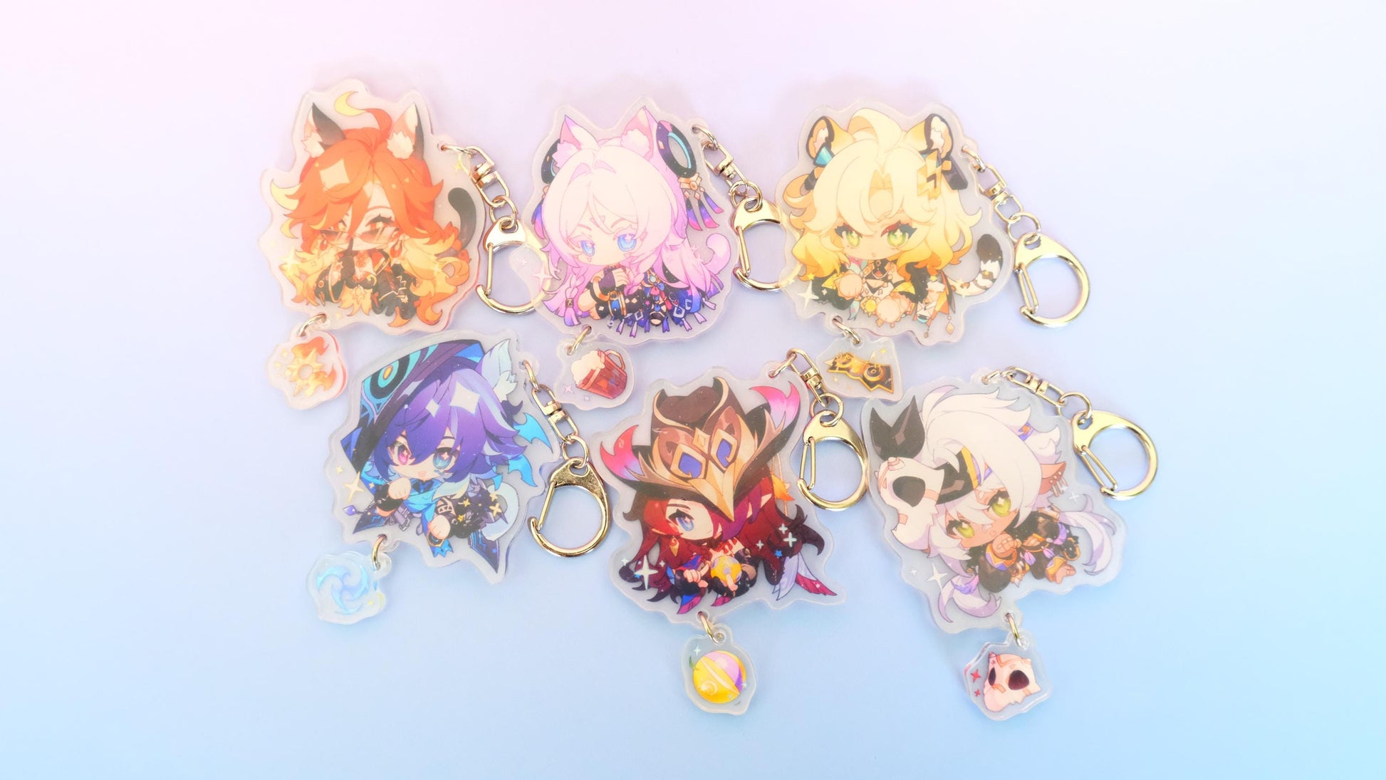 Natlan and more - Genshin Impact Chibi Animal Ears Style Keychains With Small Charm - Clear Acrylic - Ultra High Quality!