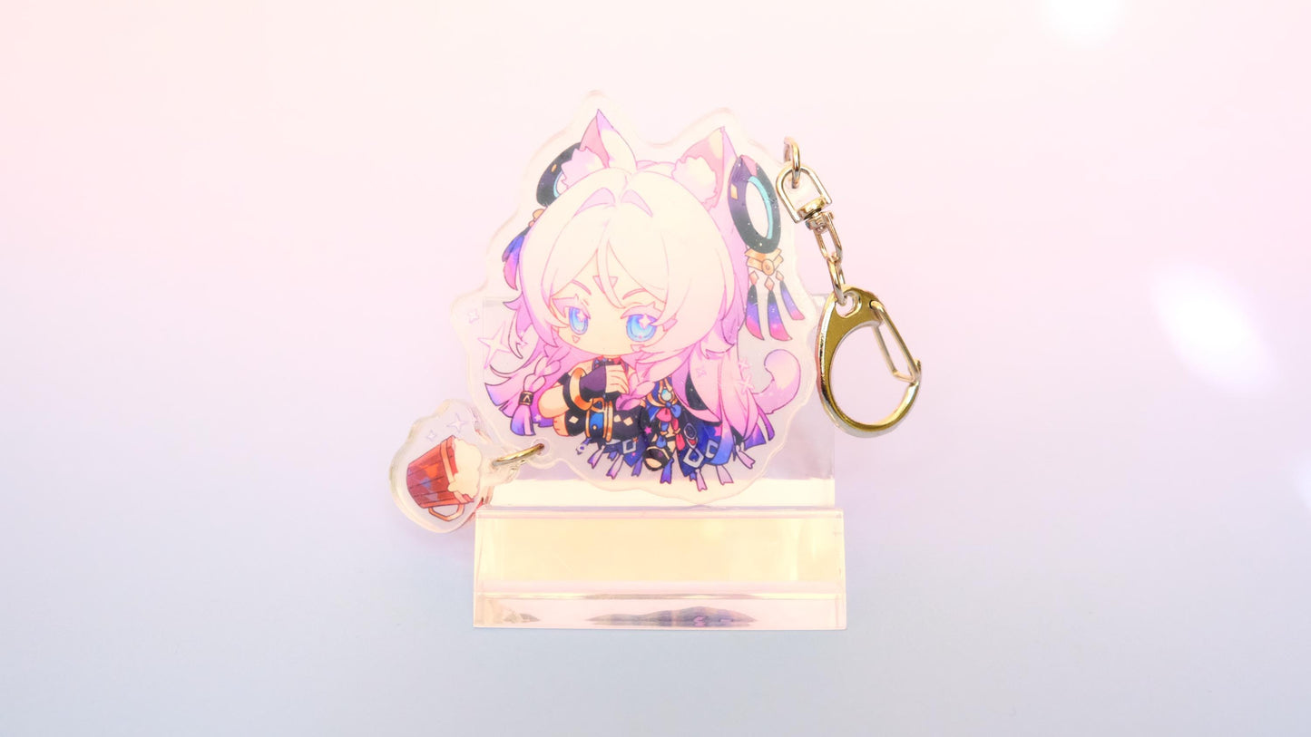 Natlan and more - Genshin Impact Chibi Animal Ears Style Keychains With Small Charm - Clear Acrylic - Ultra High Quality!